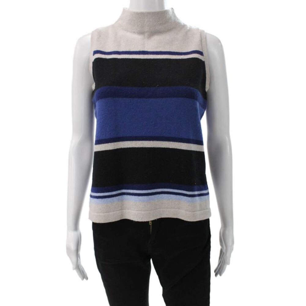 Margaret OLeary Women Sleeveless Striped Merino Wool Vest Sweater Beige Size S